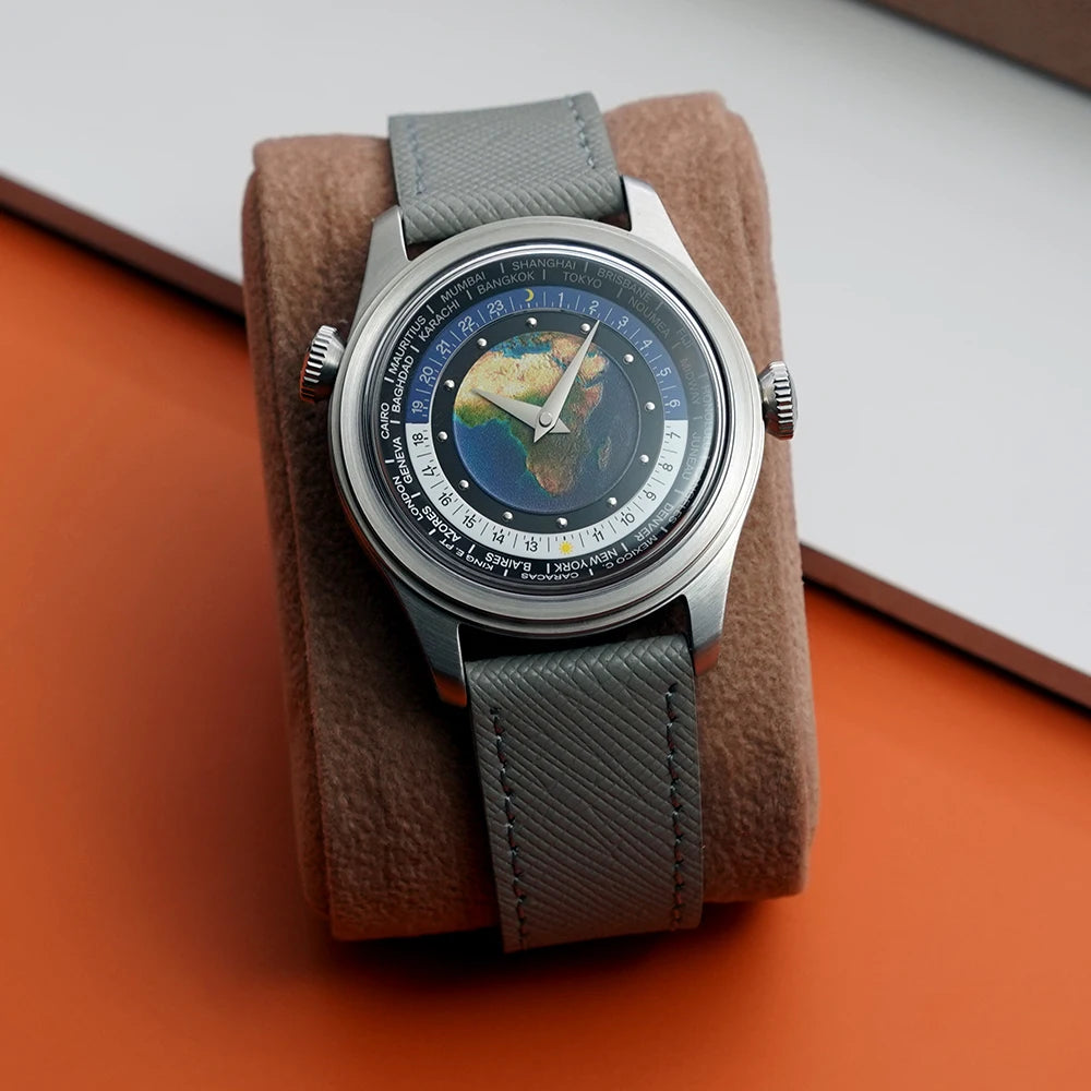 Enamel Elegance World Time Mechanical Watch
