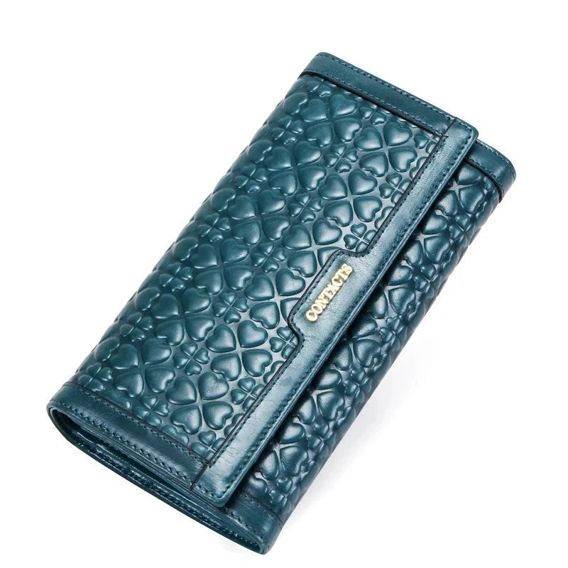 Genuine Cow Leather Women's Wallet - Vintage Style Three-fold Clutch