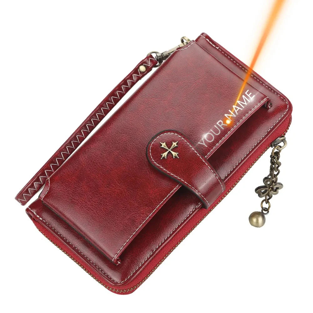 Personalized Engraved Women's Long PU Leather Wallet