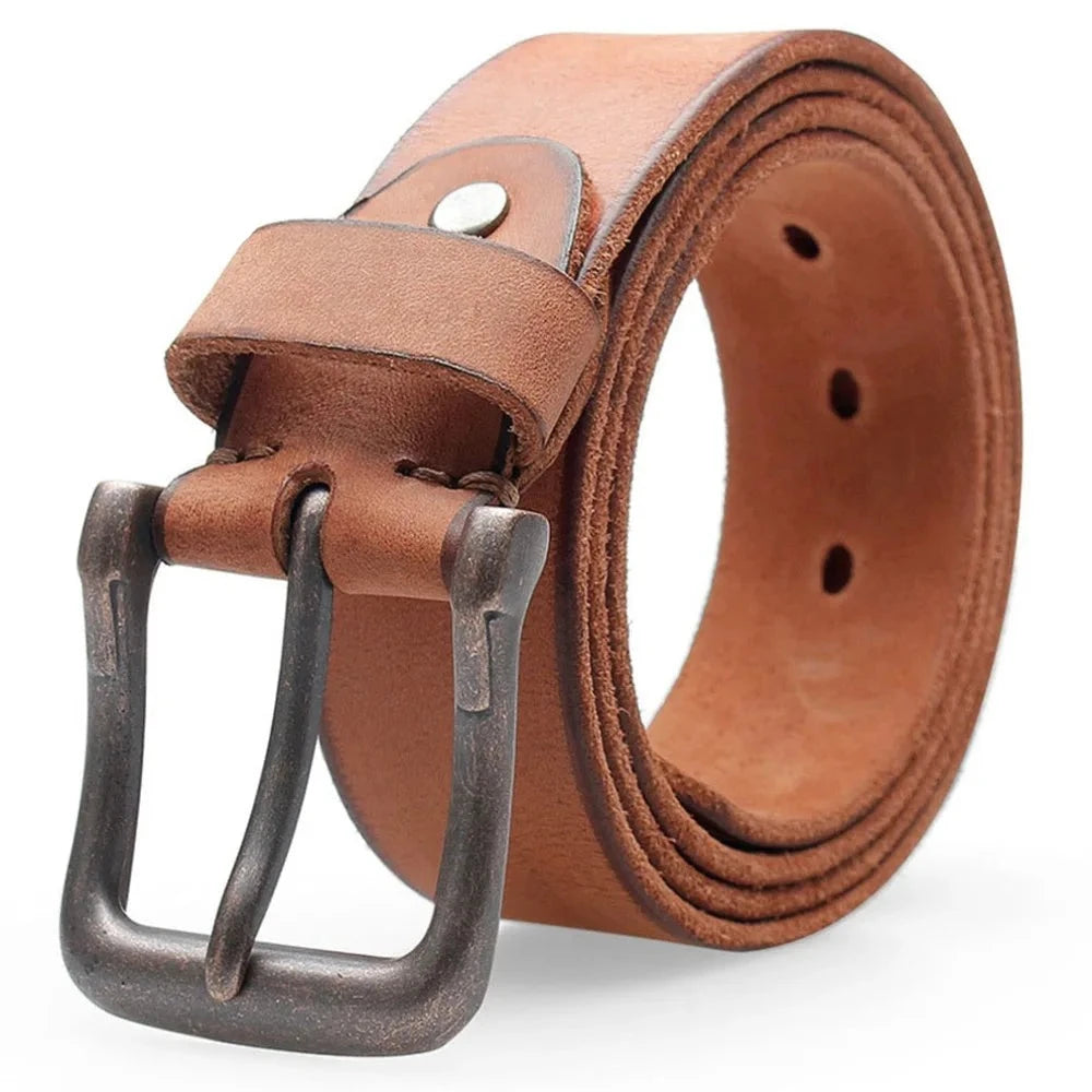 Hanks Men's Retro Genuine Leather Pin Buckle Belt