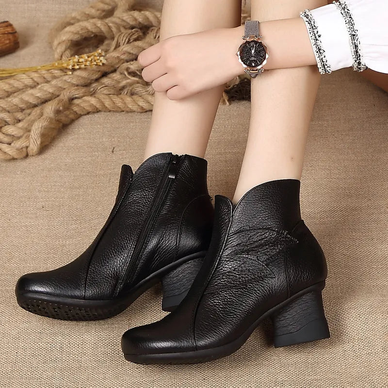 All-Season Elegance Genuine Leather Ankle Boots