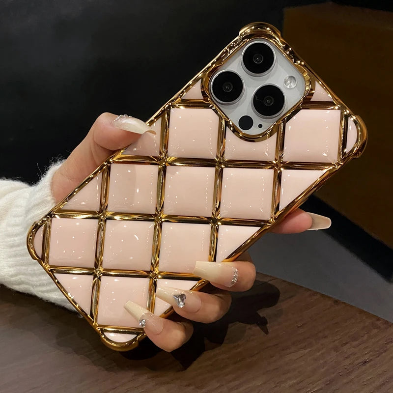 Diamond Lattice LuxeGuard for iPhone 14-15 Pro Max - Gold Glitter Edition