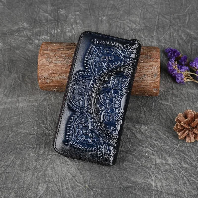 Floral Embossed Leather Wallet