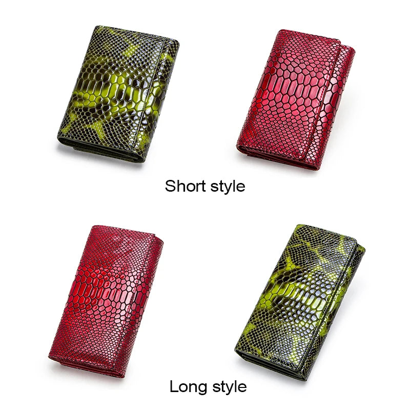 Serpentine Design Genuine Leather Long Wallet for Women