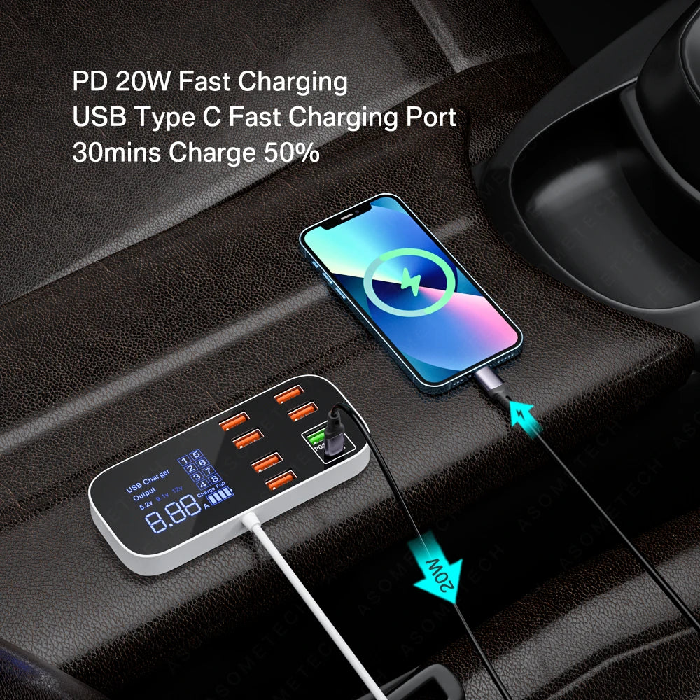 Cargador de coche USB TurboCharge de 8 puertos