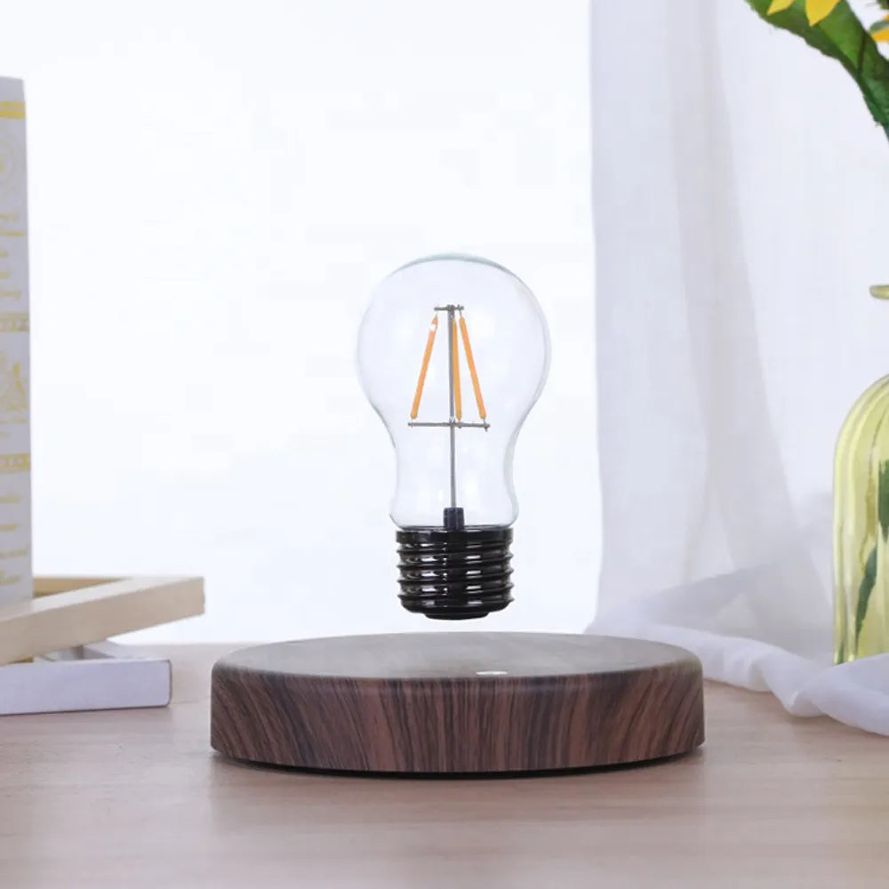 Levilight: Vintage Magnetic Levitating Light Bulb with Auburn Wood Base