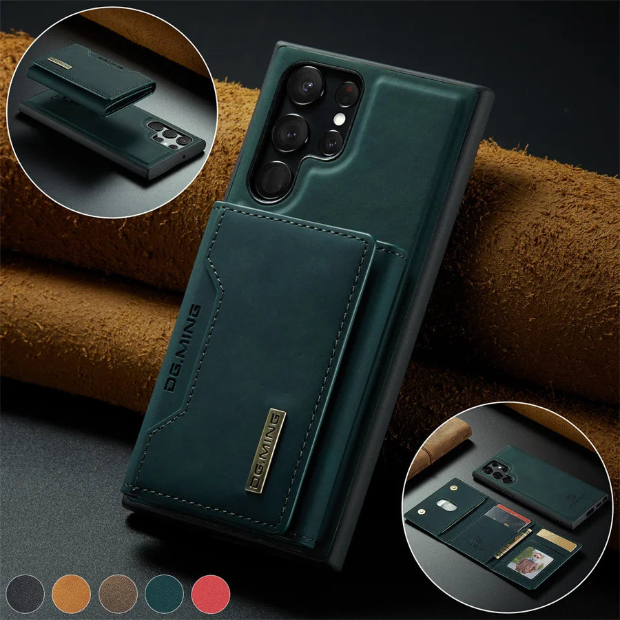 LuxGuard Magnetic Leather Wallet Case for Samsung Galaxy S24 S23 Plus Note 20 Ultra