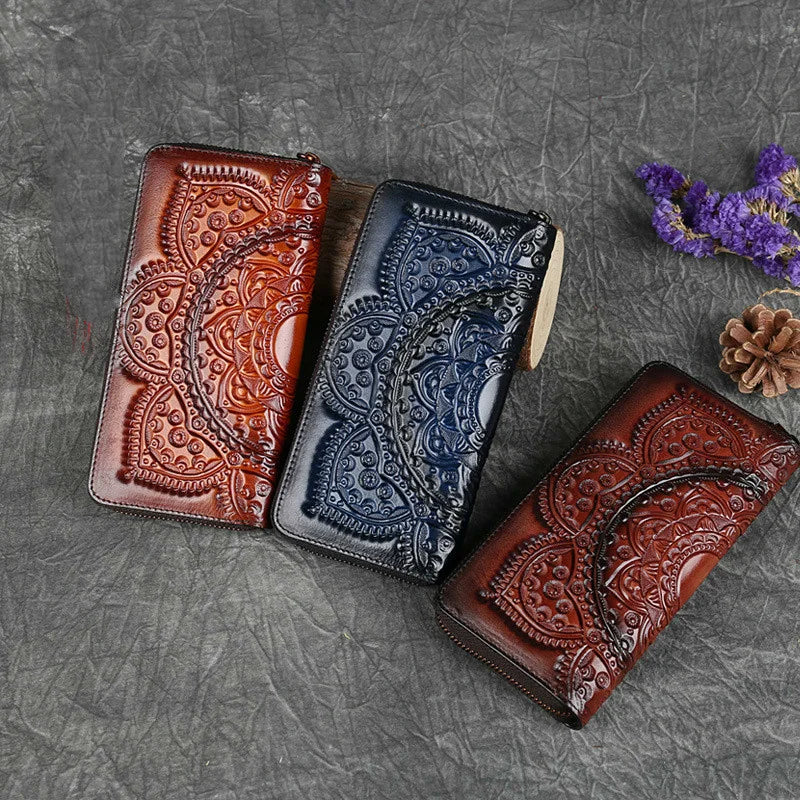 Floral Embossed Leather Wallet