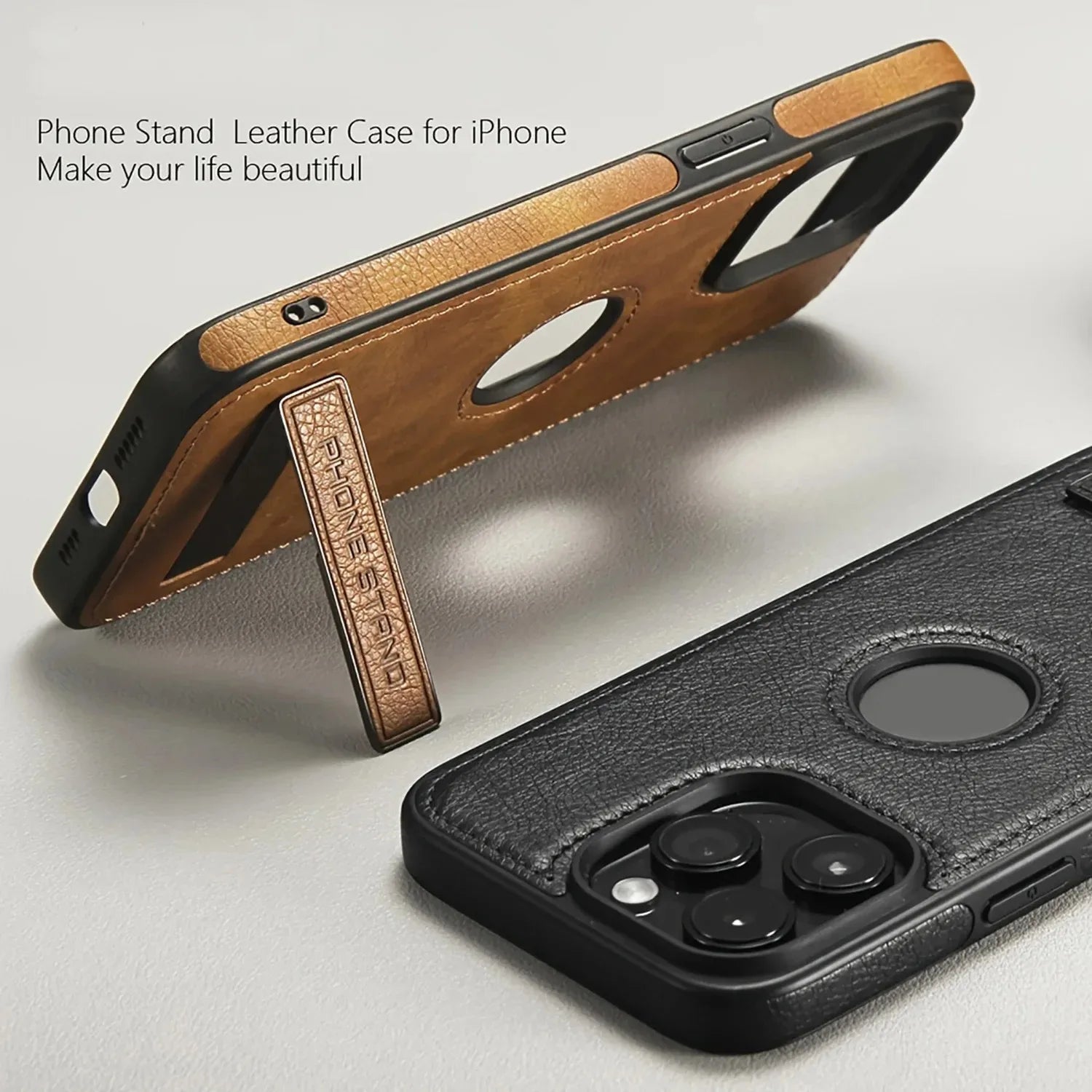 EleganceGuard: Luxury PU Leather Kickstand Case for iPhone Pro Max Plus