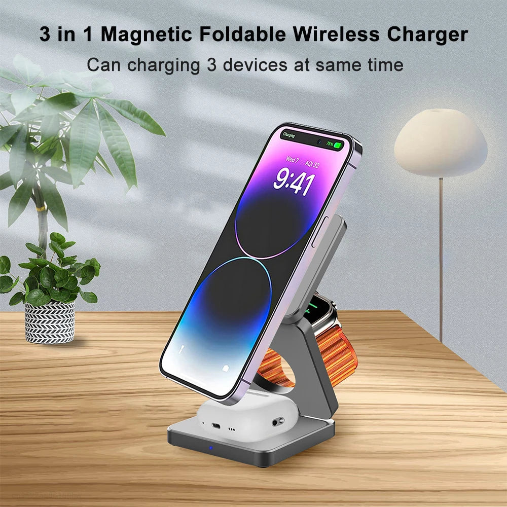 MagCharge Pro: 3-in-1 Wireless Charging Station