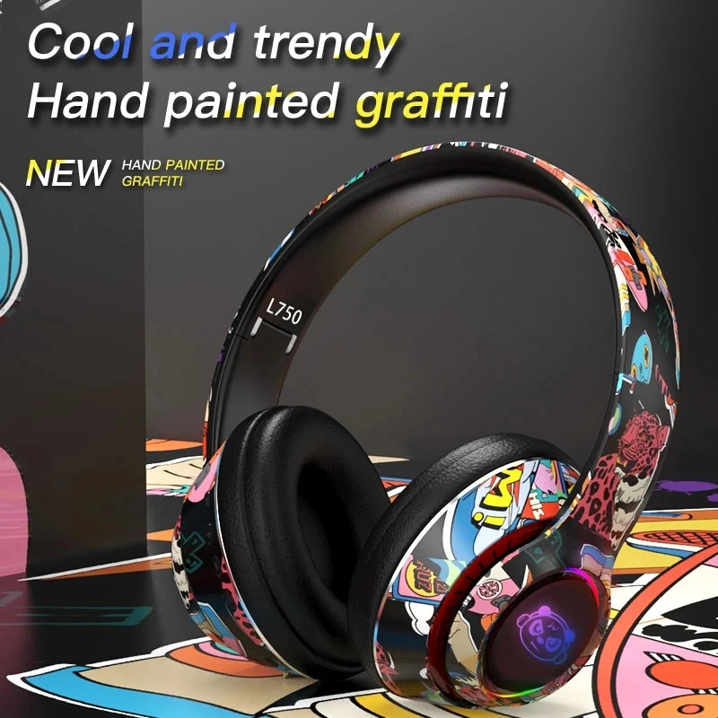 Graffiti HiFi Foldable 3D Stereo Gaming Bluetooth Headphones