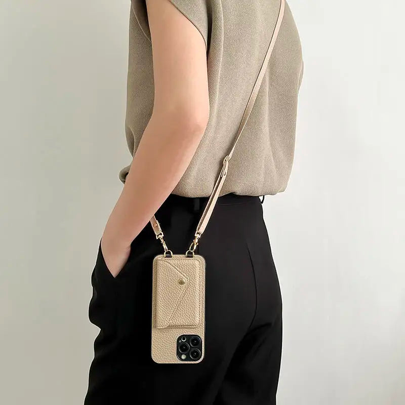 LuxeLeather CarryAll: Crossbody Wallet for iPhone