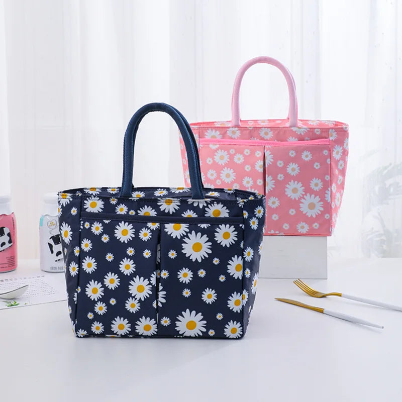 Waterproof Thermal Bento Lunch Bag with Daisy Print