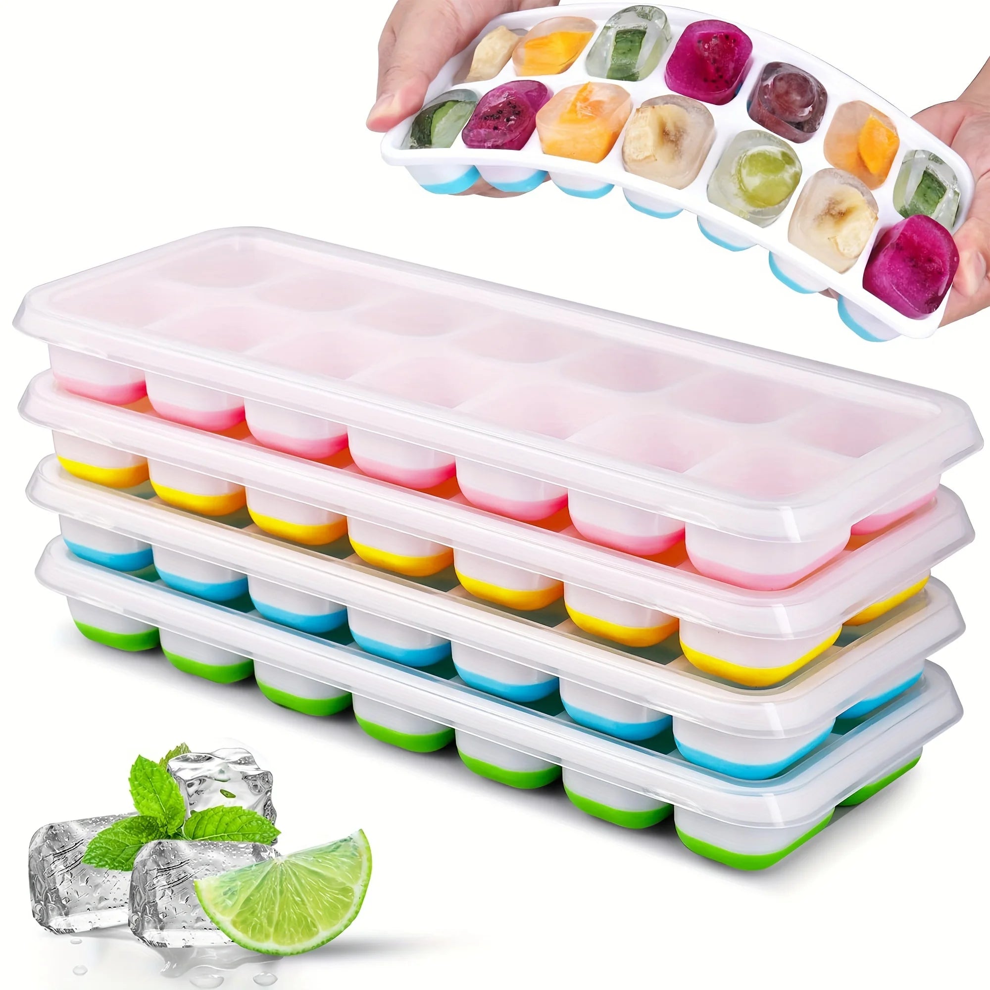 Easy-Release Silicone Ice Cube Mold with Spill-Resistant Lid