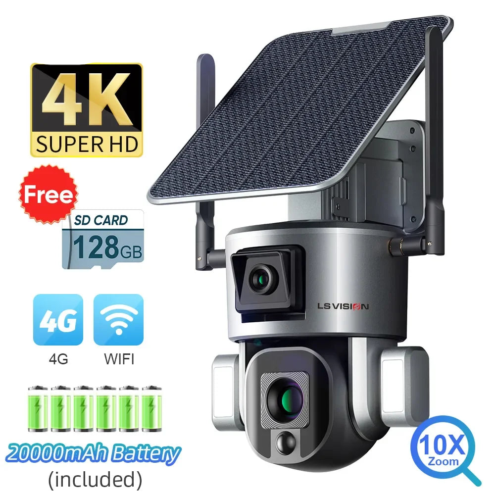 4K Dual Lens Solar-Powered PTZ Security Camera with 4G/WiFi