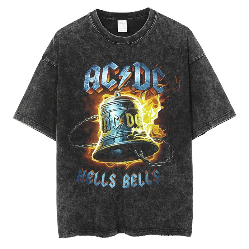 High Street Oversized Rock Band Tee with HELLS BELLS Print