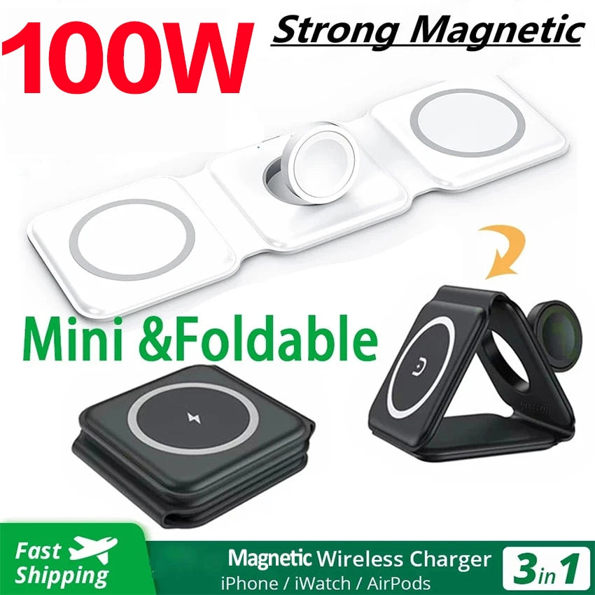 MagCharge Pro: 100W 3-in-1 Magnetic Wireless Charger Stand