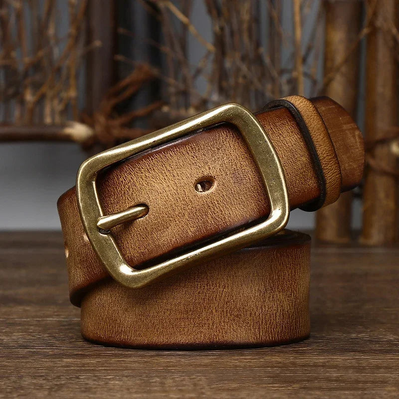 Men's Top Grain Cowhide Leather Belt - Classic Square Buckle