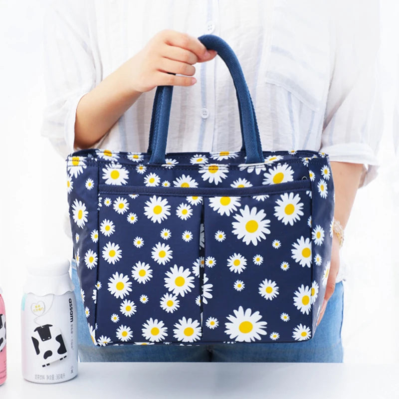 Waterproof Thermal Bento Lunch Bag with Daisy Print