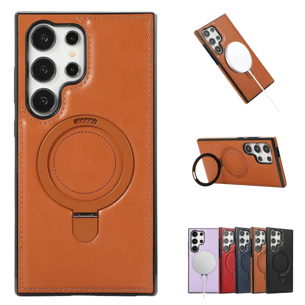 SlimMag PU Leather Phone Case with Ring Stand for Samsung Galaxy S24/S23 Plus/S22