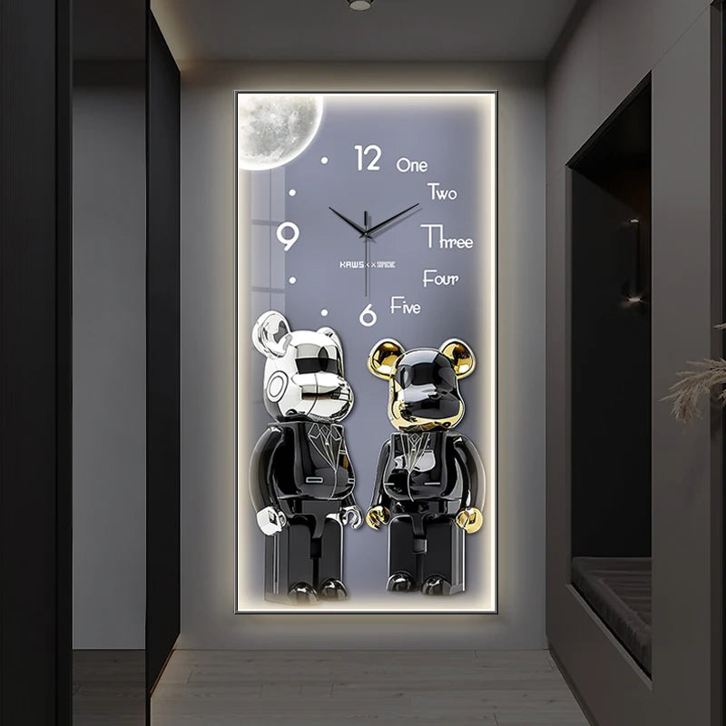 Crystal Porcelain Cartoon Bear Wall Clock
