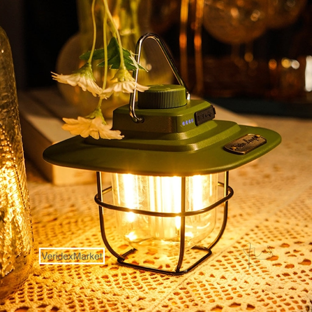 VintageGlo Retro Camping Lantern - Stepless Dimmable, Waterproof, Power Bank