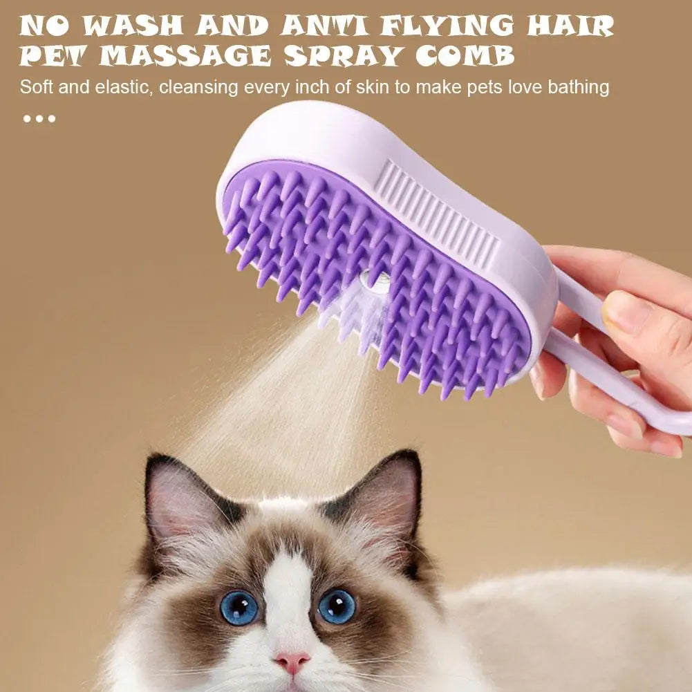 3-in-1 Pet Steam Brush: Massage, Clean & Detangle for Cats & Dogs