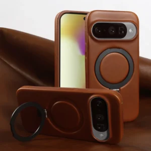 Luxury Genuine Leather Magnetic Case for Google Pixel 10 Pro XL | Bracket Holder Cover 1