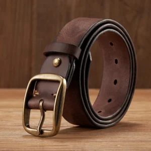 Veridexmarket Genuine Cowhide Leather Belt for Men with Copper Pin Buckle 3.8cm | Retro Jeans Belt 1
