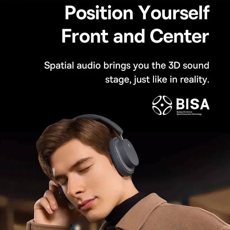 Baseus Wireless Bluetooth 5.3 Headphones – 40mm HiFi Drivers, Spatial Audio, 70H Playtime, Low-Latency Over-Ear Headset 4