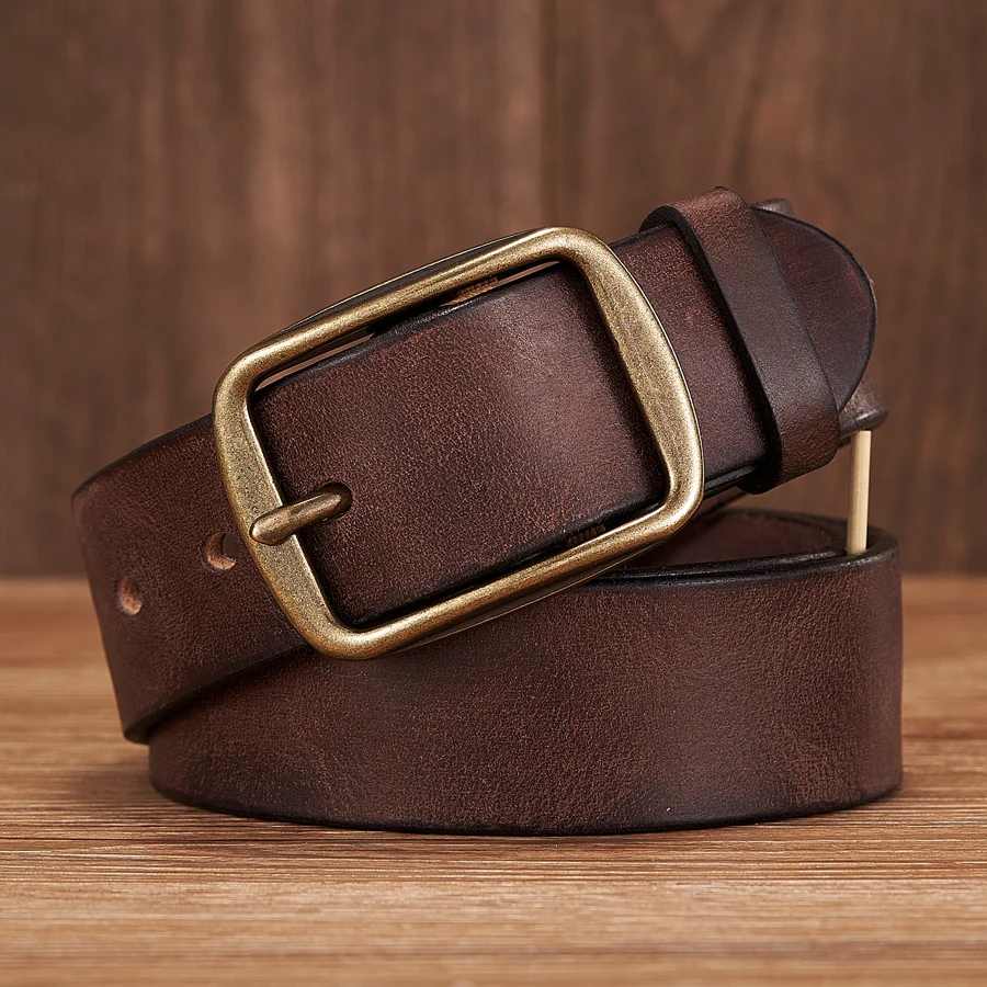 Veridexmarket Genuine Cowhide Leather Belt for Men with Copper Pin Buckle 3.8cm | Retro Jeans Belt 4