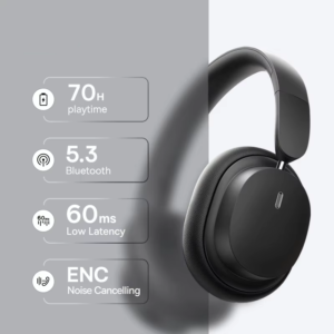 Baseus Wireless Bluetooth 5.3 Headphones – 40mm HiFi Drivers, Spatial Audio, 70H Playtime, Low-Latency Over-Ear Headset