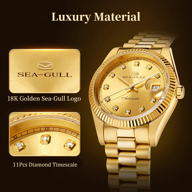 Sea-Gull Oriente Series Gold Couple Automatic Watch – Sapphire Crystal · Diamond Accents · 10BAR Waterproof 3