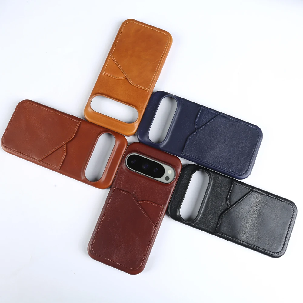 Premium Genuine Leather Card Slot Case for Google Pixel 10 Pro, 9 Pro, 8, 7 & 6 Series - Vintage Phone Back Cover 3