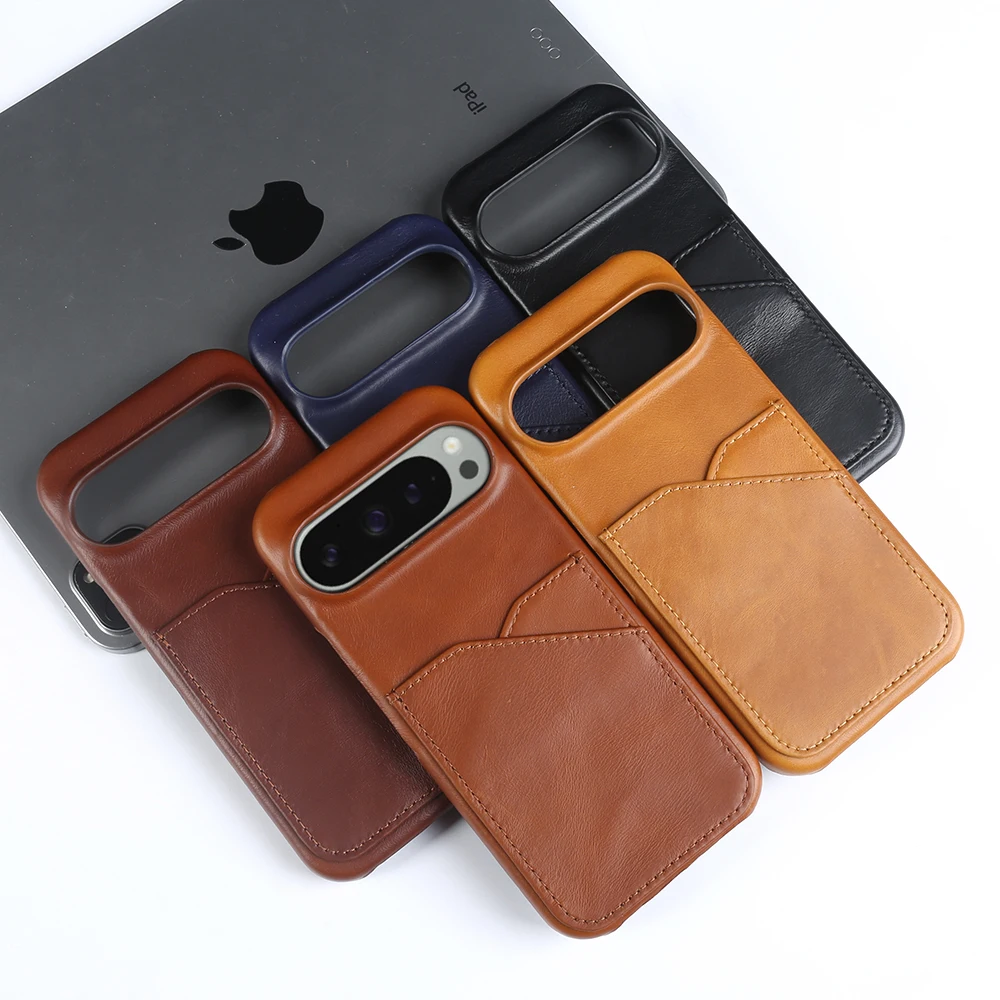 Premium Genuine Leather Card Slot Case for Google Pixel 10 Pro, 9 Pro, 8, 7 & 6 Series - Vintage Phone Back Cover 2