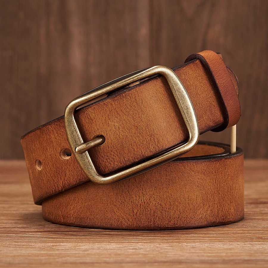 Veridexmarket Genuine Cowhide Leather Belt for Men with Copper Pin Buckle 3.8cm | Retro Jeans Belt 5
