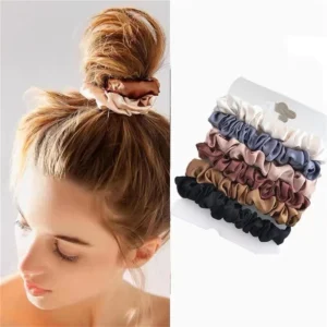 VeridexMarket 6-Piece Luxury Satin Hair Scrunchies – Ultra-Soft Creaseless Elastic Ties 1