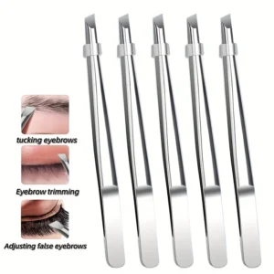 VeridexMarket Professional Slant Tip Stainless Steel Tweezers for Eyebrows & Facial Hair 1