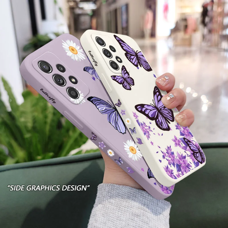 Purple Butterflies Case for Samsung Galaxy A Series – Cute Cartoon PC + TPU Dustproof Phone Cover 3