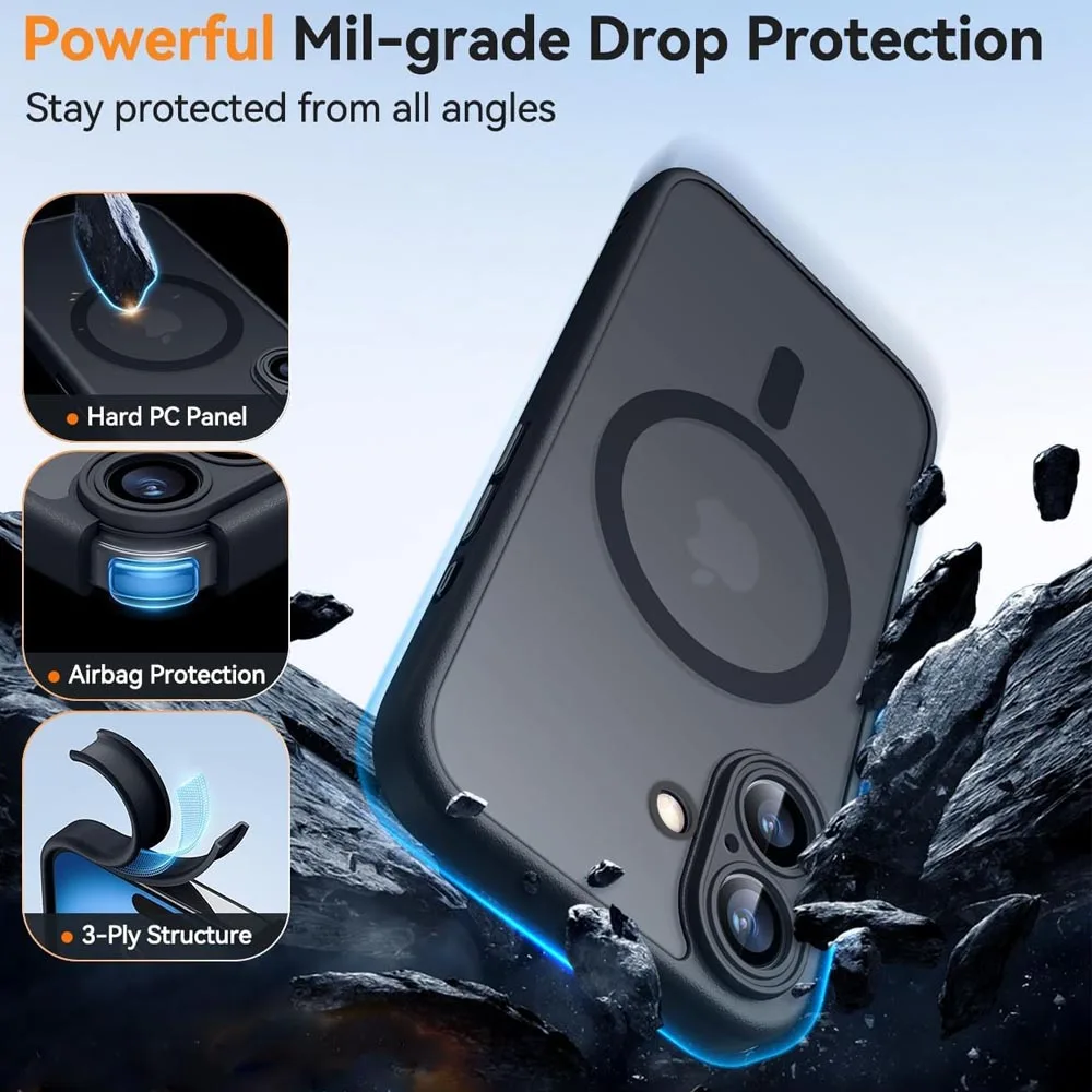 VeridexMarket Magnetic Luxury Armor Case for iPhone 17 / 16 / 15 / 14 / 13 – Shockproof Matte Translucent MagSafe Cover 5