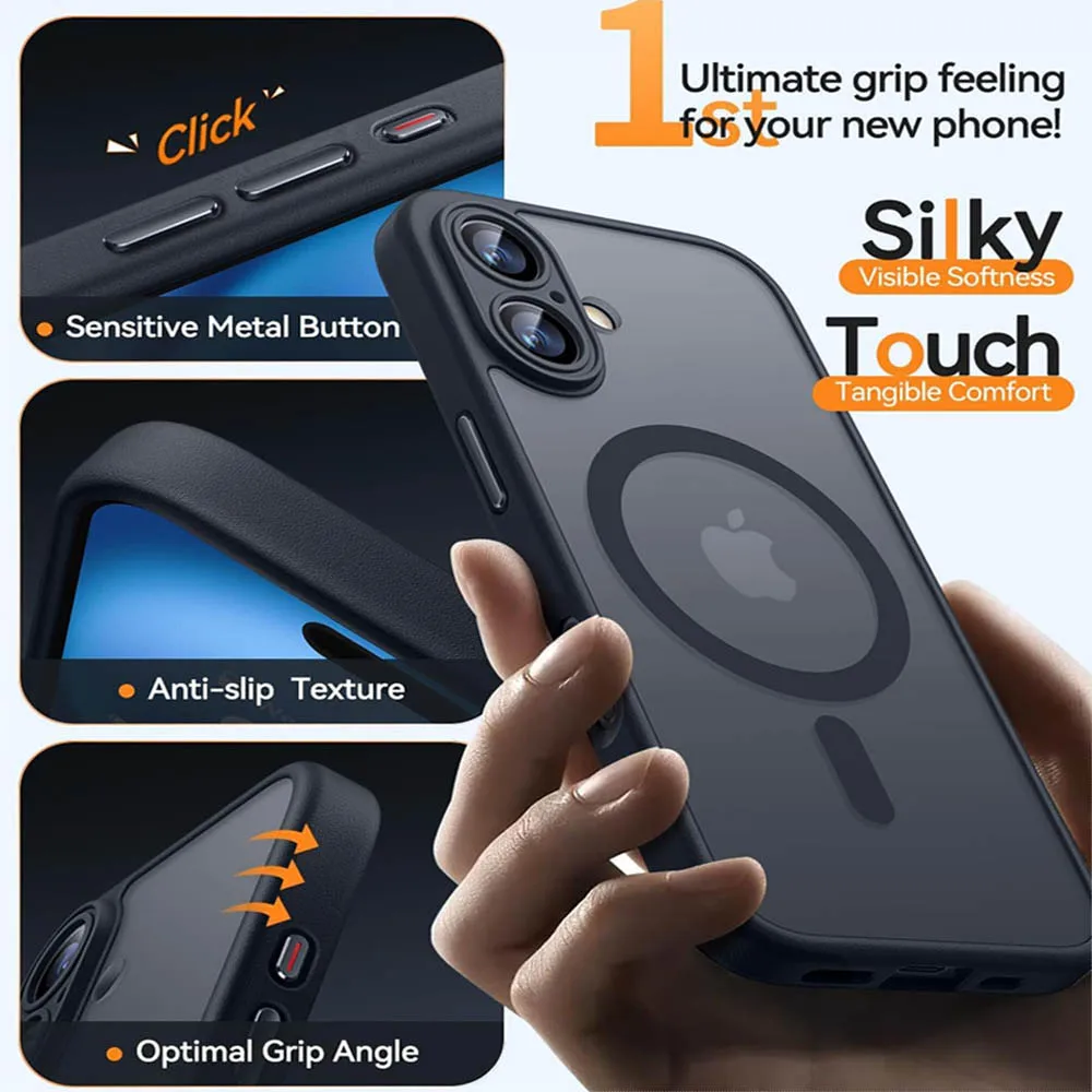 VeridexMarket Magnetic Luxury Armor Case for iPhone 17 / 16 / 15 / 14 / 13 – Shockproof Matte Translucent MagSafe Cover 4
