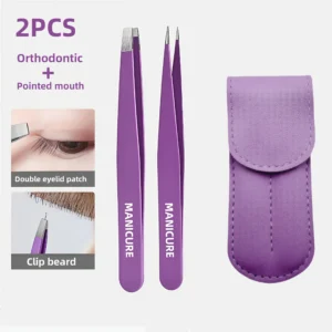 VeridexMarket 2pcs Stainless Steel Eyebrow Tweezers Set – Flat & Pointed Precision 1
