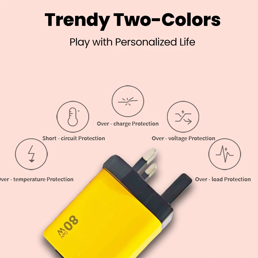 VeridexMarket 80W Super Fast Type-C USB Charger with Telescopic Cable – Quick Charge Wall Adapter for iPhone 16/15, Samsung & Laptop 6