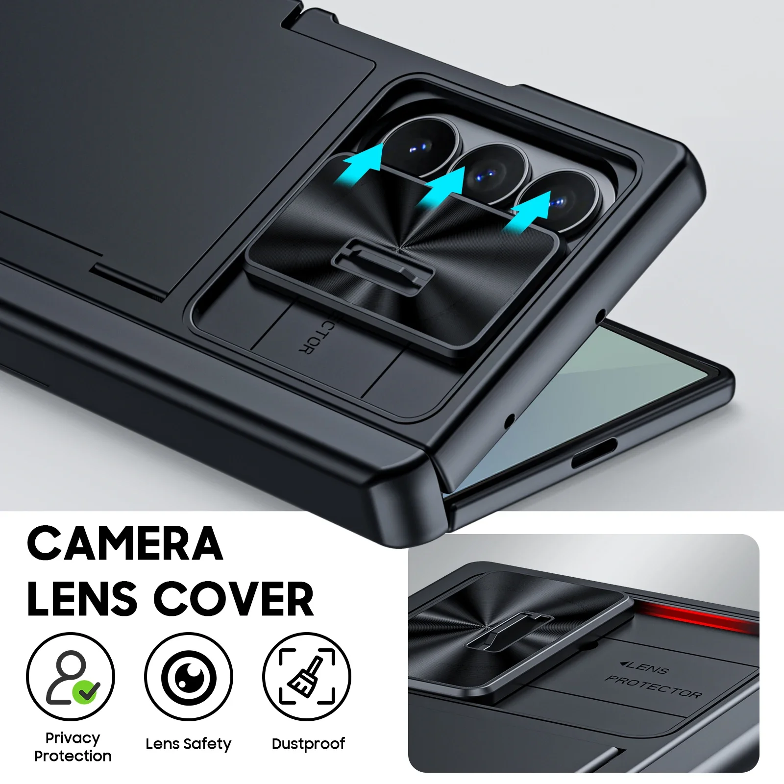 VeridexMarket Samsung Galaxy Z Fold 7 Wallet Case – Shockproof Silicone, RFID Card Holder, Hidden Kickstand & Camera Cover – Black 3