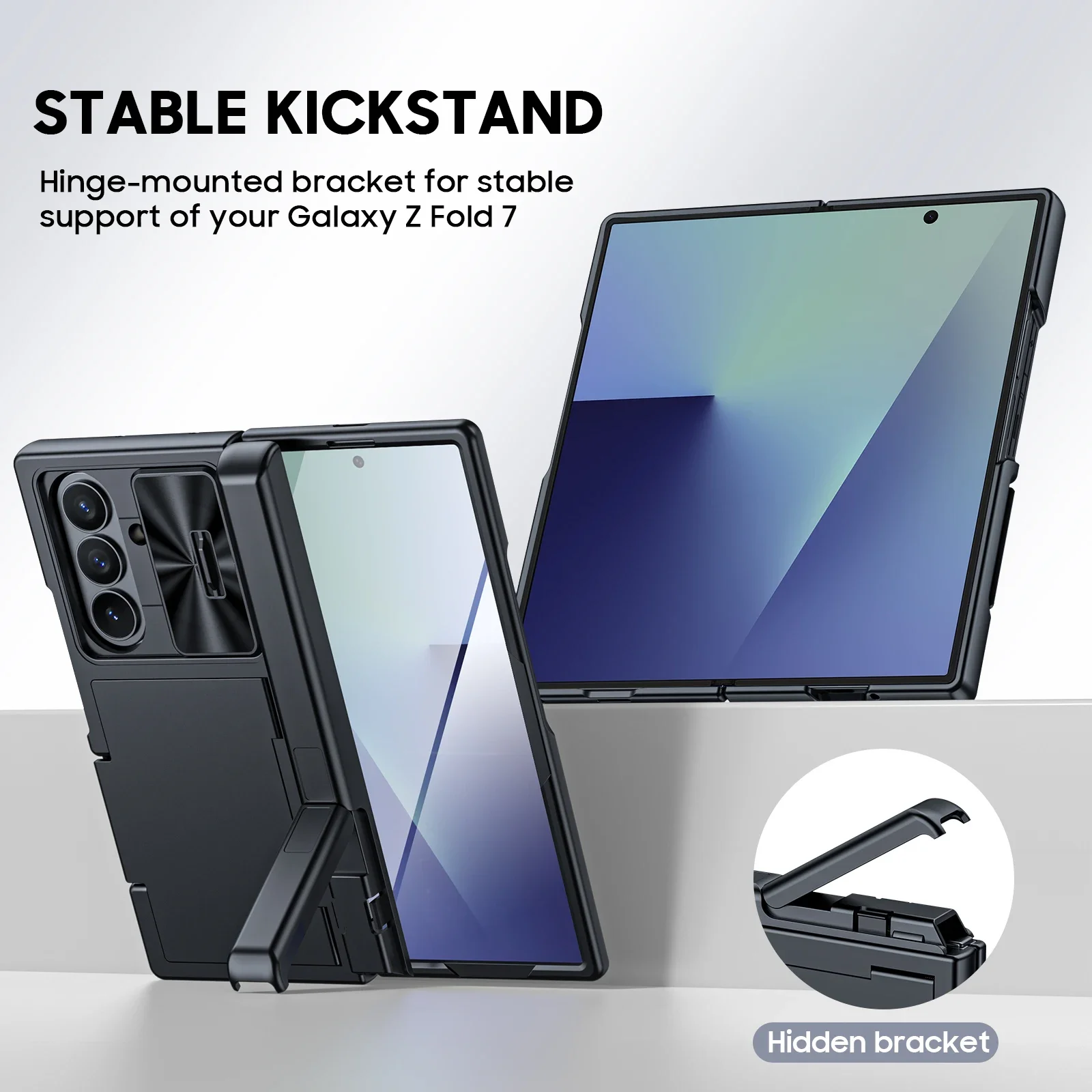 VeridexMarket Samsung Galaxy Z Fold 7 Wallet Case – Shockproof Silicone, RFID Card Holder, Hidden Kickstand & Camera Cover – Black 6