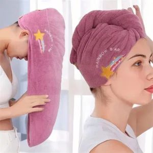 VeridexMarket Luxury Embroidery Coral Fleece Hair Drying Cap | Ultra-Absorbent Quick-Dry Towel 1
