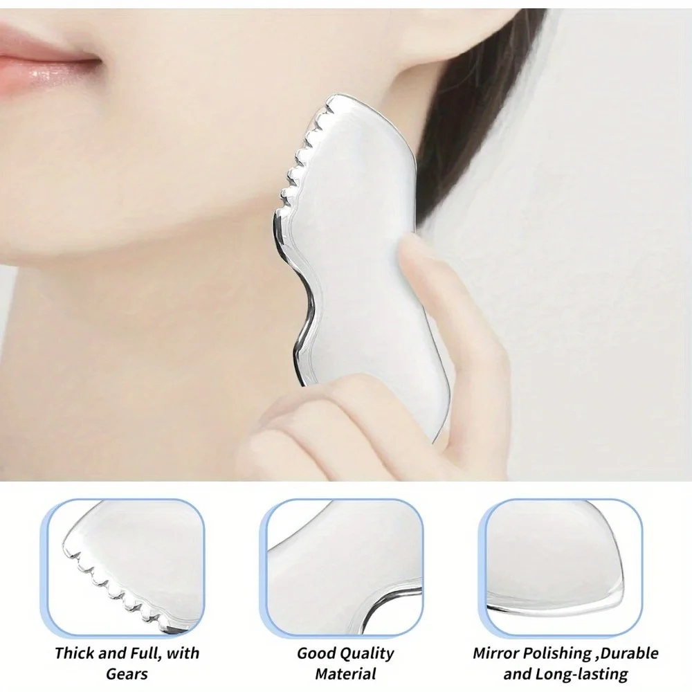 VeridexMarket Stainless Steel Gua Sha Tool for Face & Jawline Sculpting 4