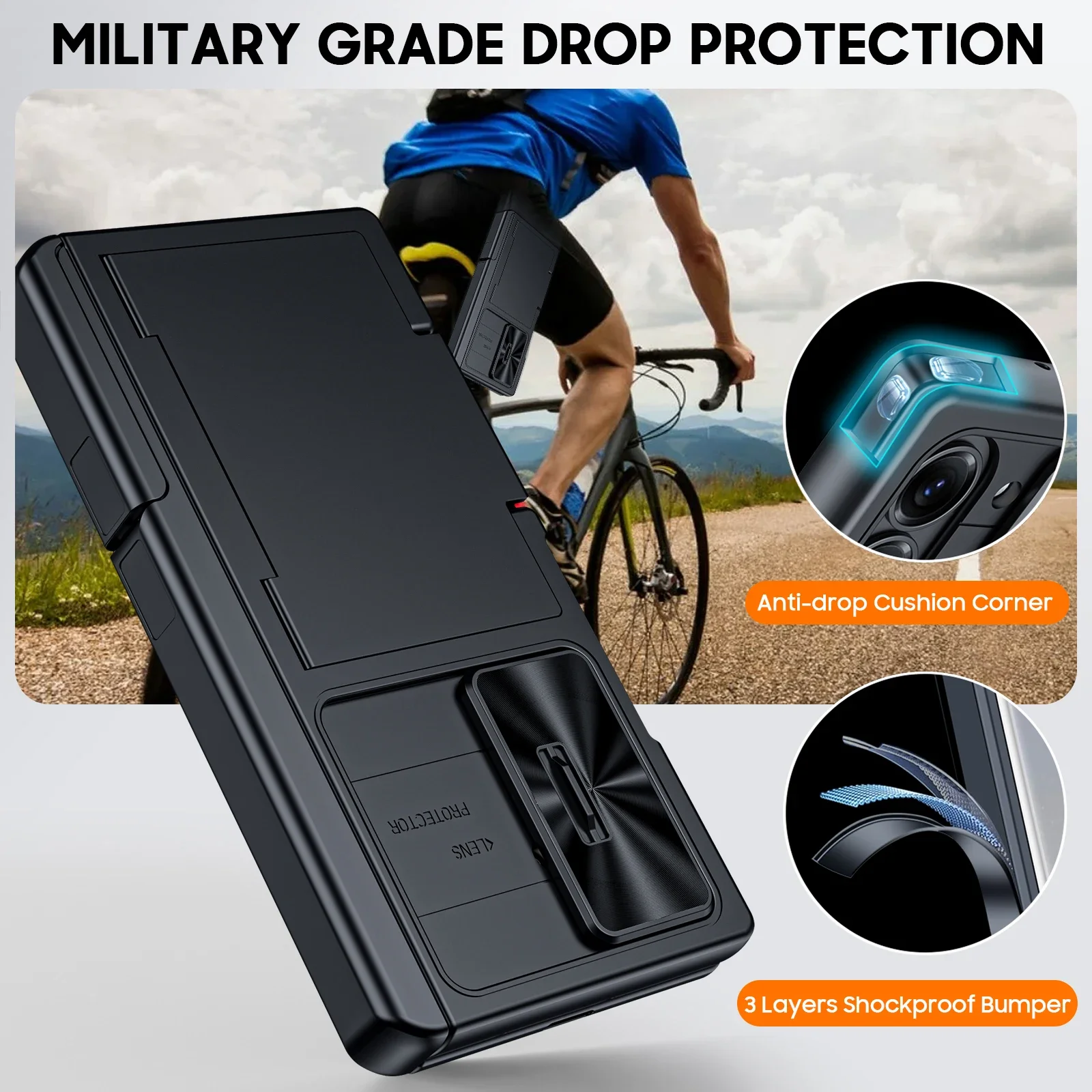 VeridexMarket Samsung Galaxy Z Fold 7 Wallet Case – Shockproof Silicone, RFID Card Holder, Hidden Kickstand & Camera Cover – Black 4