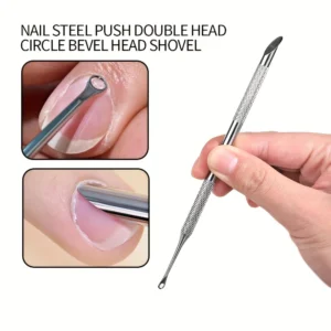 VeridexMarket Double-Headed Circular Steel Cuticle Pusher – Slanted Edges for Nail Care 1