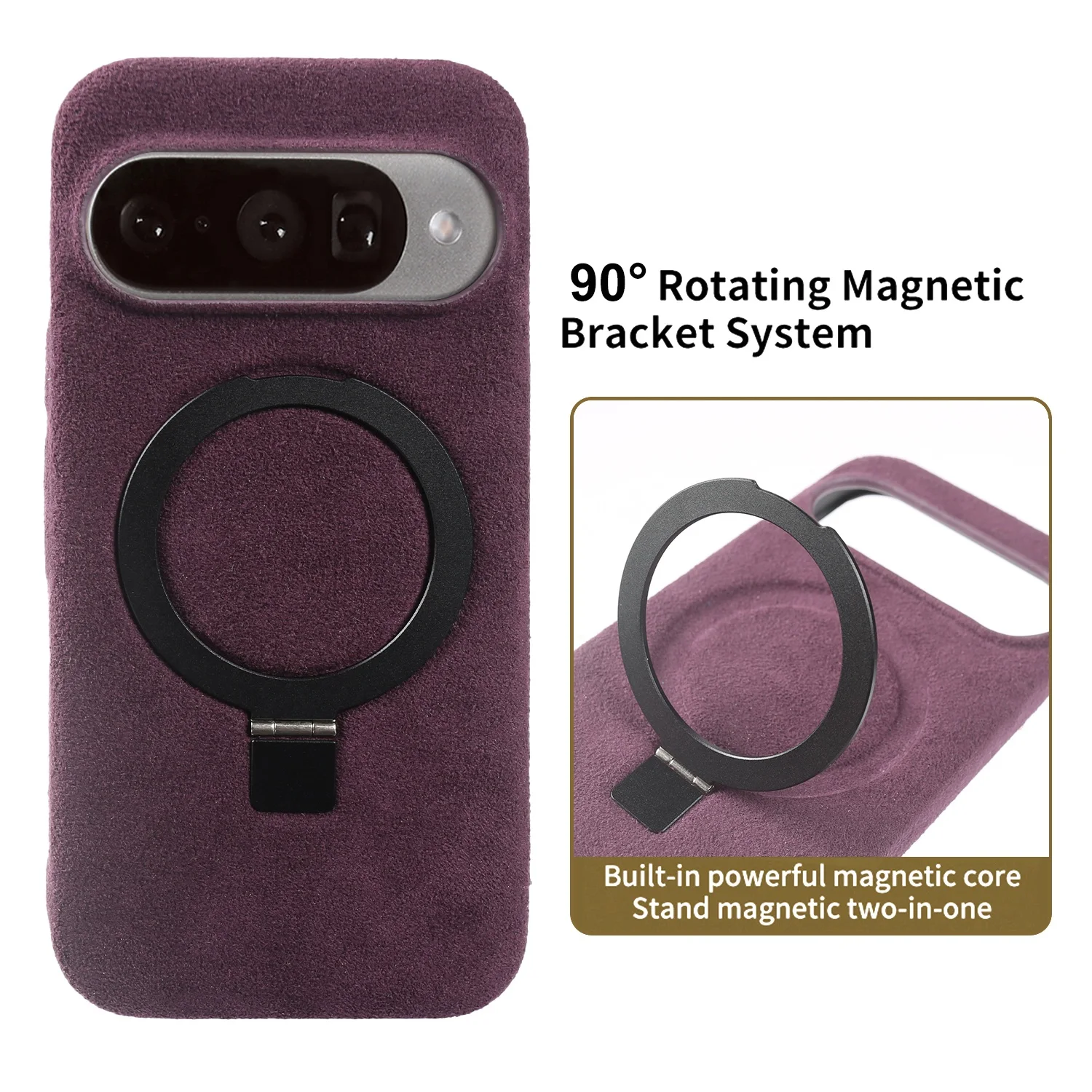 VeridexMarket Alcantara Foldable Bracket Stand Case for Google Pixel 7–10 Pro 5